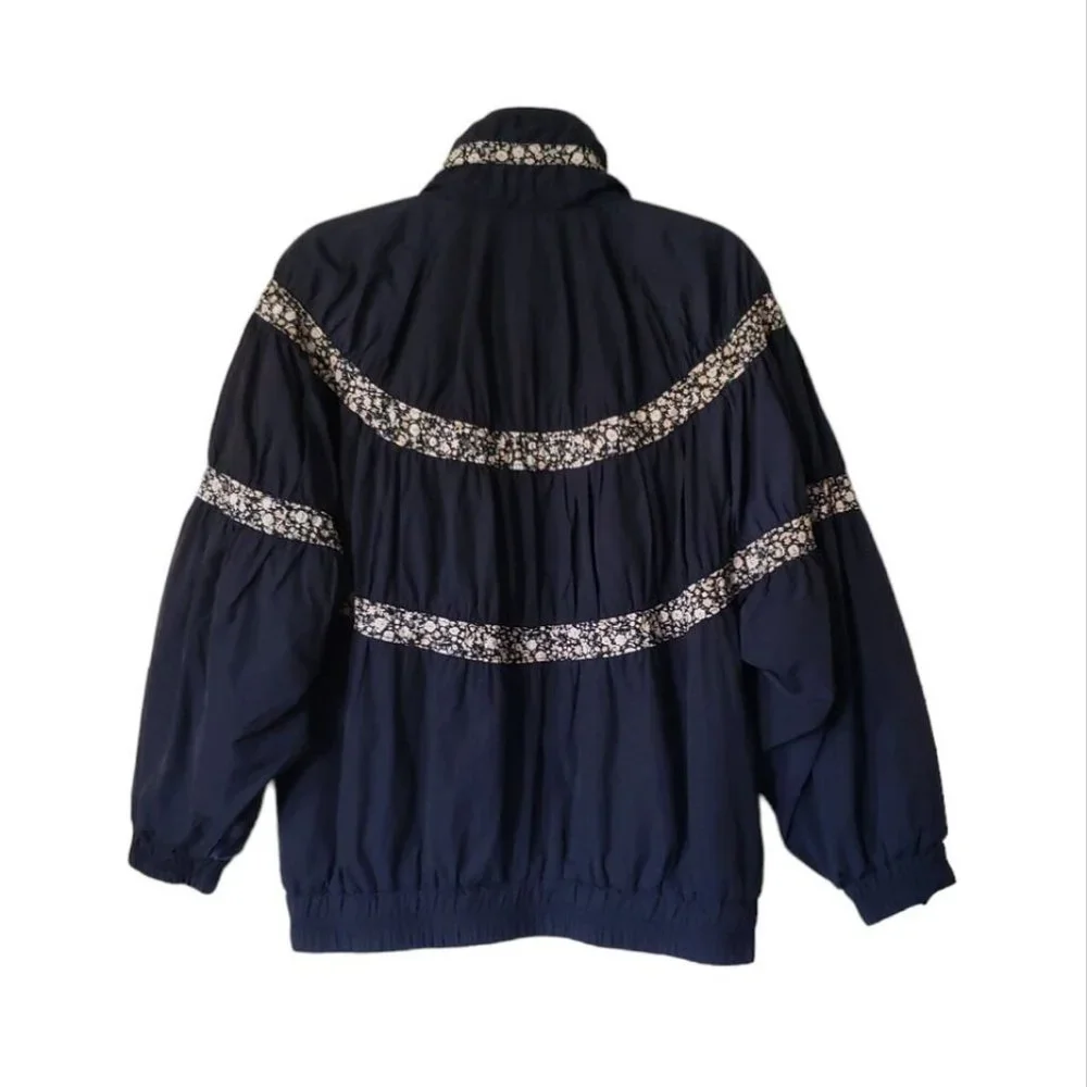 Free People Women's On My Mind Floral Full-Zip Bomber Retro Jacket Navy Sz Small - Picture 7 of 12